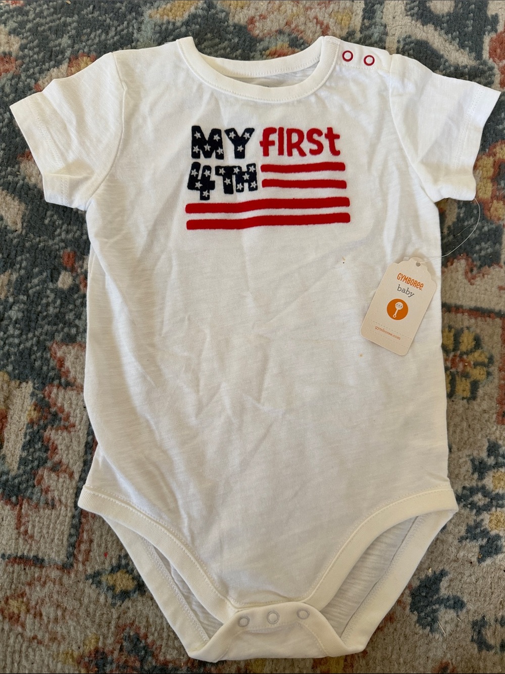 Brand New Gymboree White Baby Onesie with Red & Navy 'My First' 4th of July Flag